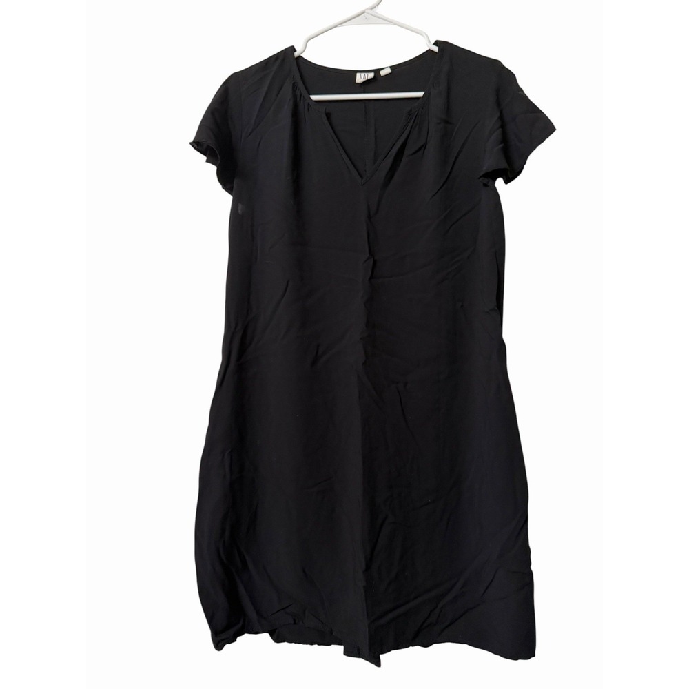 GAP Black Shift Dress Womens Small Flutter Sleeve V Neck Knee Length Casual